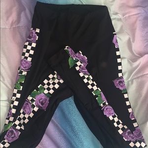 Checkerboard and flowered leggings